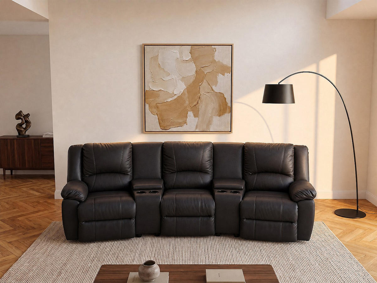 RELAXSOFA - 3 Personen - leder - schwarz Aroma - Schwarz, Leder (308/97/99cm) - Vente-Unique