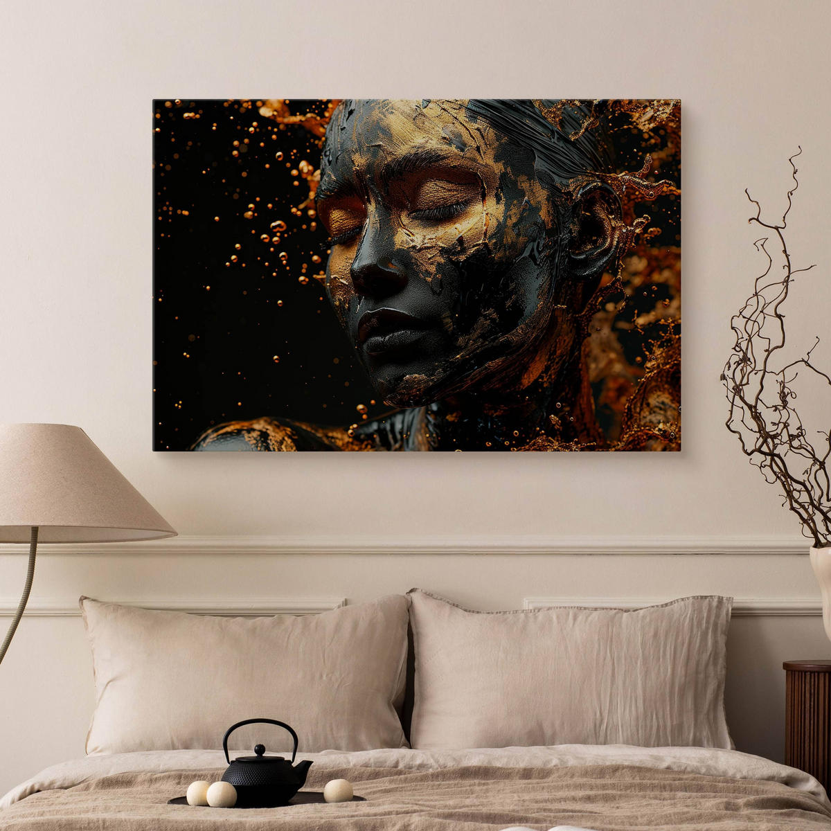 LEINWANDBILD für Wohnzimmer Porträt Frau Abstraktion Glamour 3D 120cm x 80cm - Beige/Schwarz, Textil (120/80cm) - Muralo