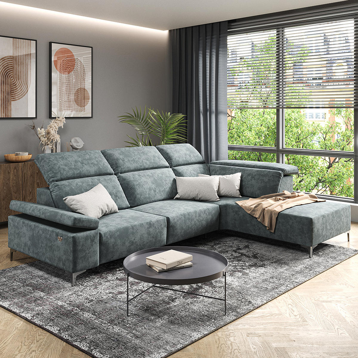 SOFA L FORM James Grau 218 x 301 cm Rechte Ecke - Grau, Holz (218/301cm) - VitaliSpa