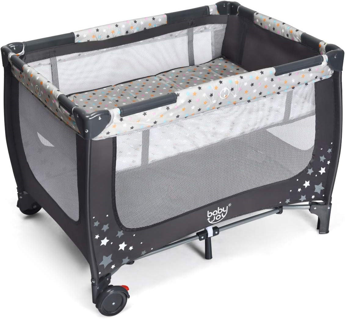 BABYBETT 2 in 1 Reisebett klappbar Grau - Grau, Textil - COSTWAY