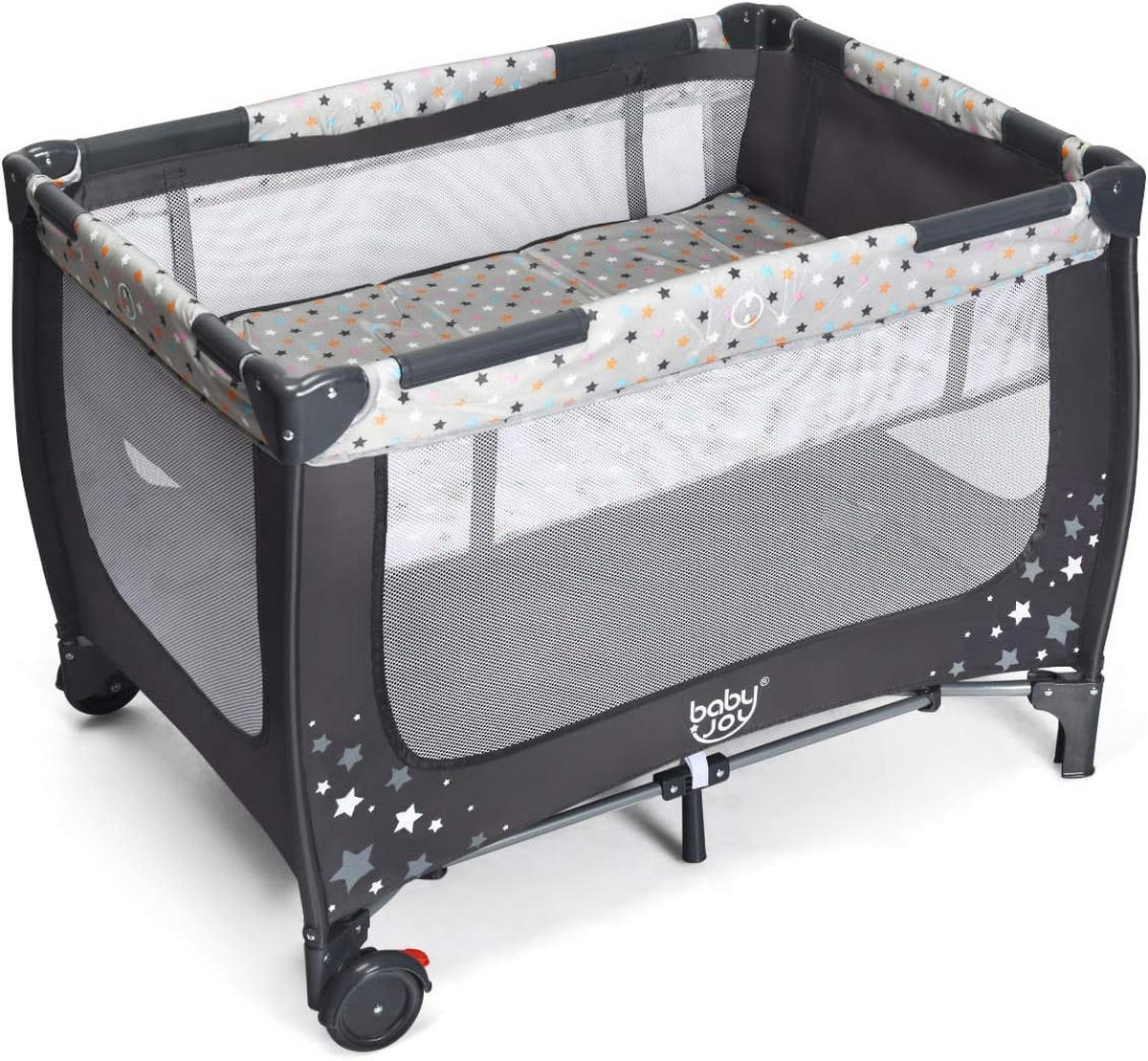BABYBETT 2 in 1 Reisebett klappbar Grau - Grau, Textil - COSTWAY