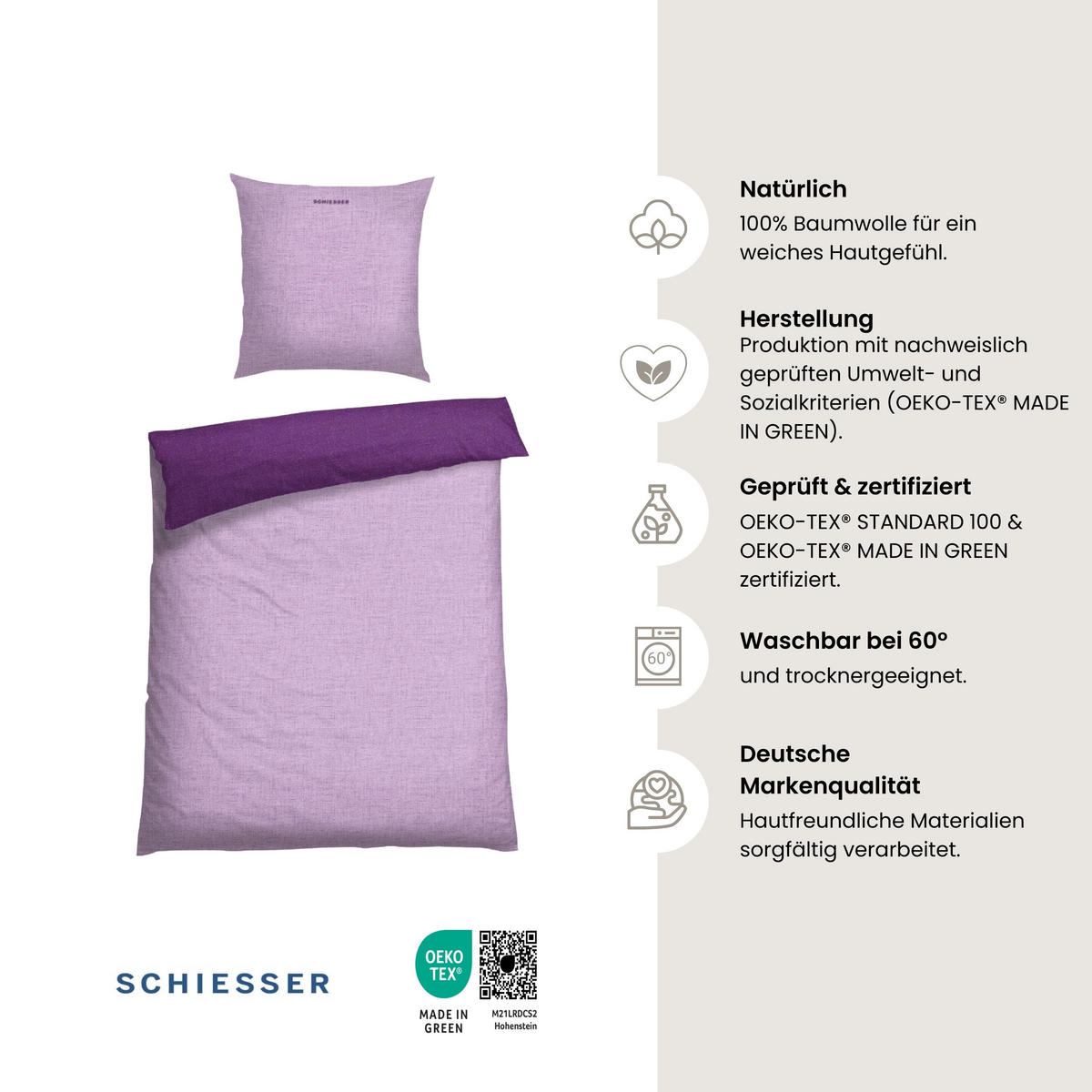 BETTWÄSCHESET Doubleface - Renforcé - 2-teilig - 155 x 220 cm - Lila - Lila, Textil (155/220cm) - SCHIESSER