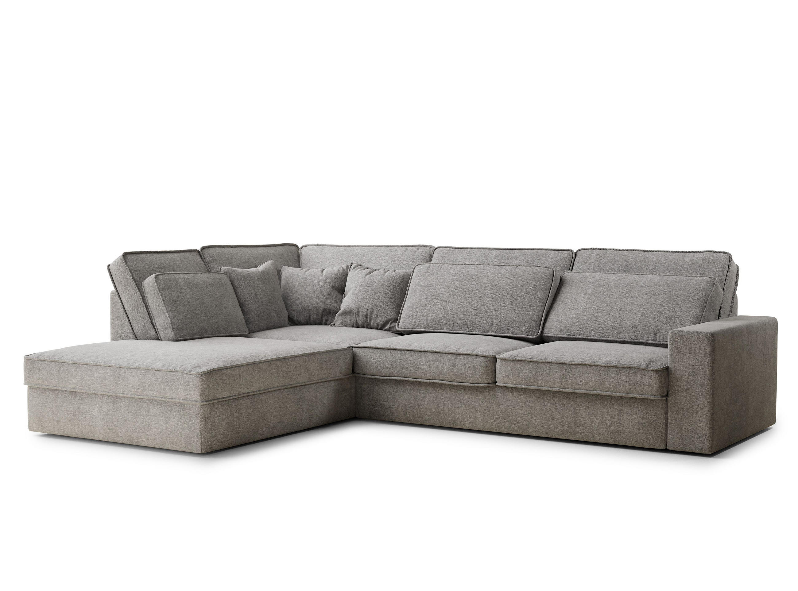 ECKSOFA Kirou Beige grau Chenille-Stoff - Links Seite - Greige/Schwarz, Holz/Holzwerkstoff (225/311cm) - Maison de Reve