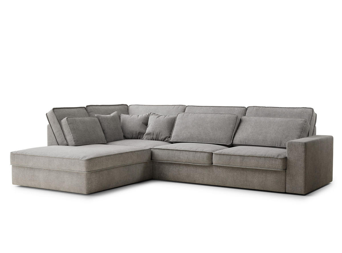 ECKSOFA Kirou Beige grau Chenille-Stoff - Links Seite - Greige/Schwarz, Holz/Holzwerkstoff (225/311cm) - Maison de Reve