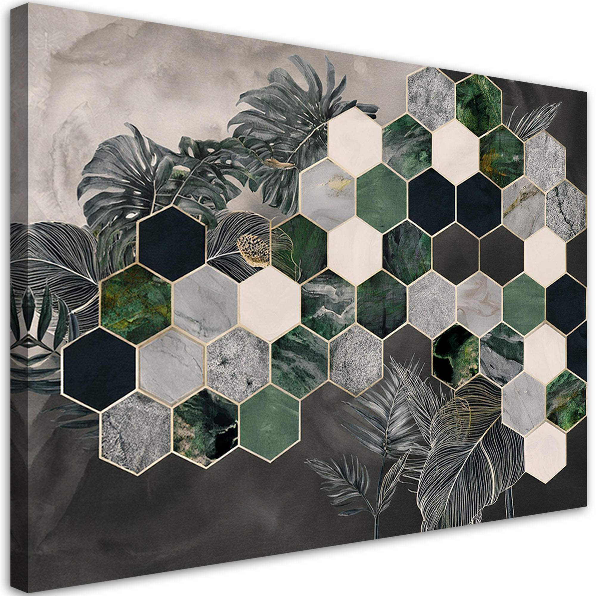 WANDBILD monstera sechseckblätter - Grau, Textil (60/40cm) - Feeby