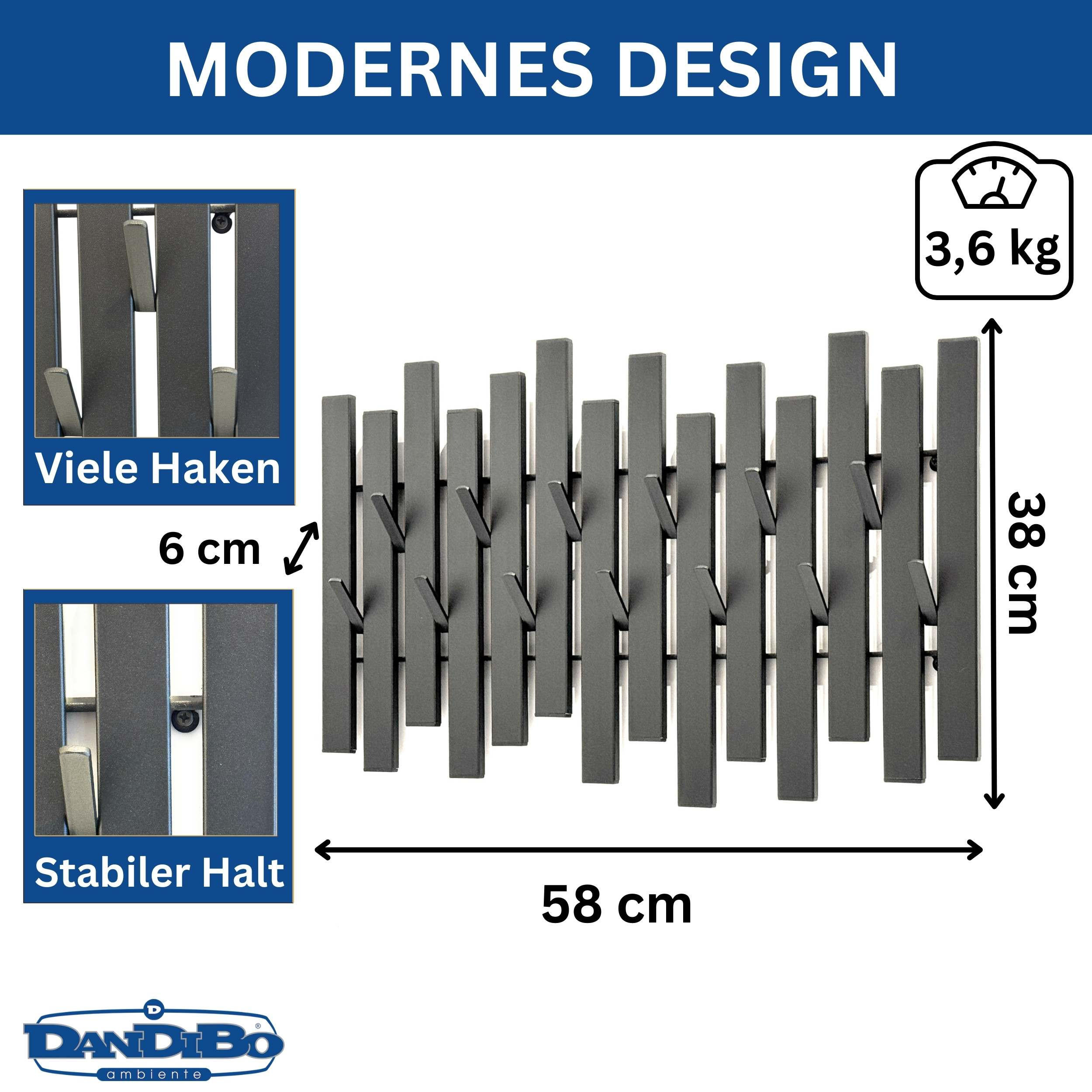 WANDGARDEROBE Schwarz Metall mit 13 Haken - Schwarz, Metall (58/38/6cm) - DanDiBo