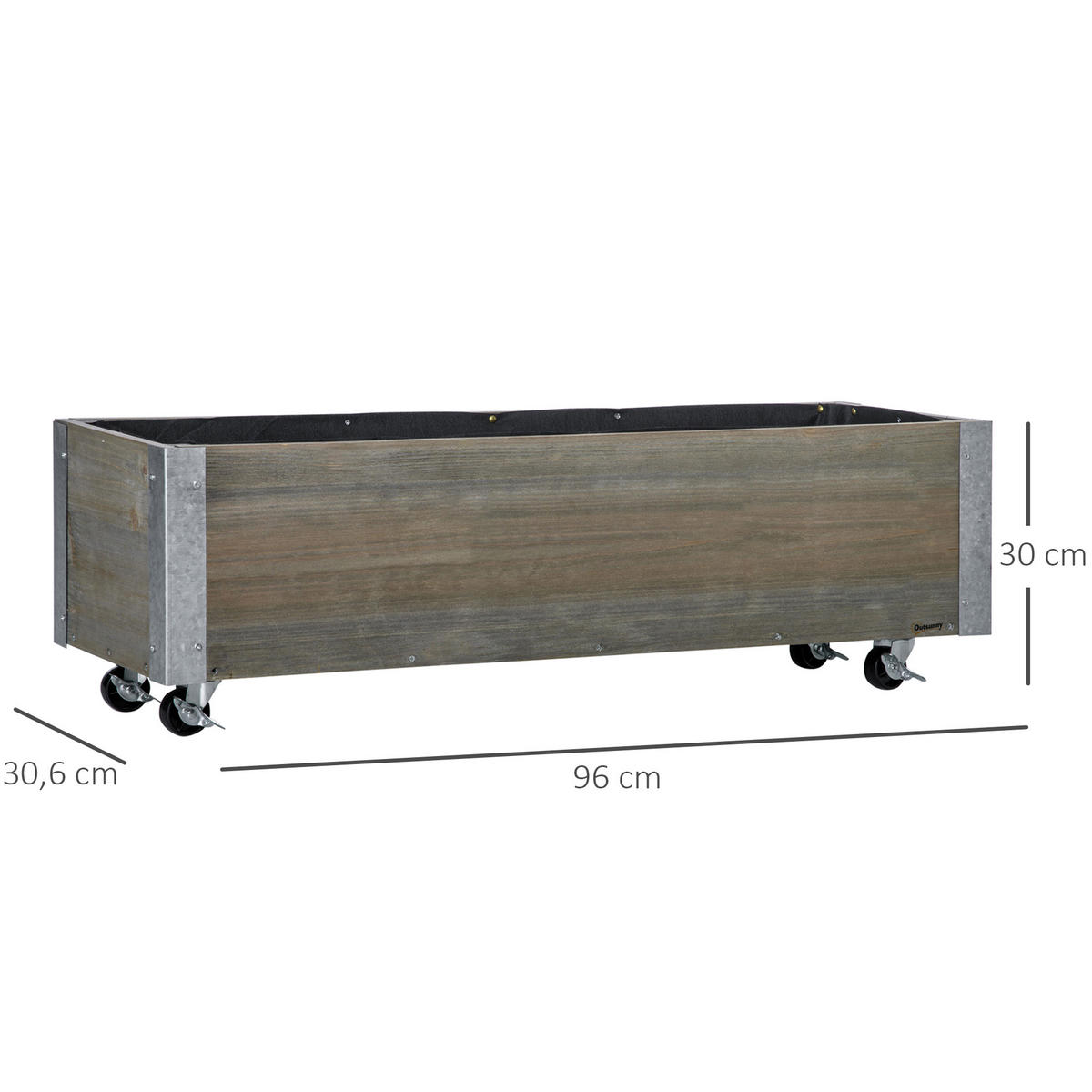 HOCHBEET auf Rollen DE-12254 mit Bewässerung u. Drainage Grau - Grau, Holz (96/30/30.6cm) - ComfortXL