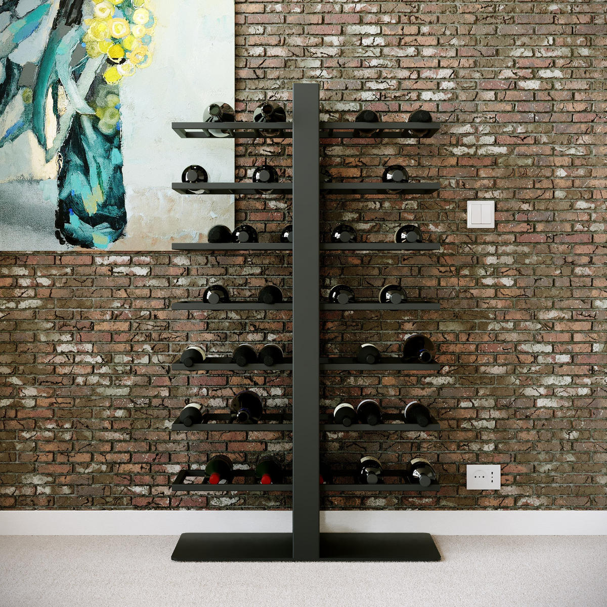 WEINREGAL Corse Metall,Schwarz, Für 70 Weinflaschen 140/80/30cm - Schwarz, Metall (30/140/80cm) - Metalo Pro