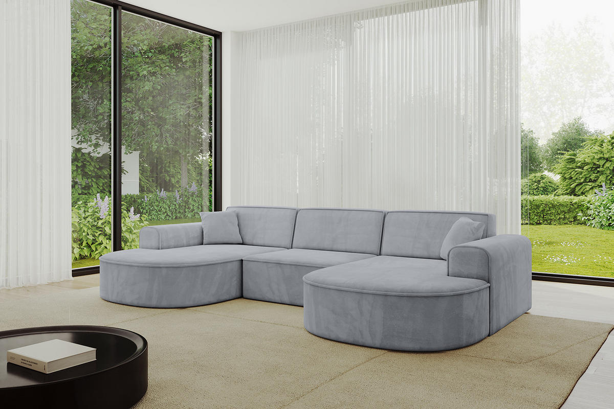 WOHNLANDSCHAFT MARI-U1 - 303x171x79 cm Grau Velours - Schwarz/Grau, Holzwerkstoff/Kunststoff (303/79/171cm) - ALTDECOR