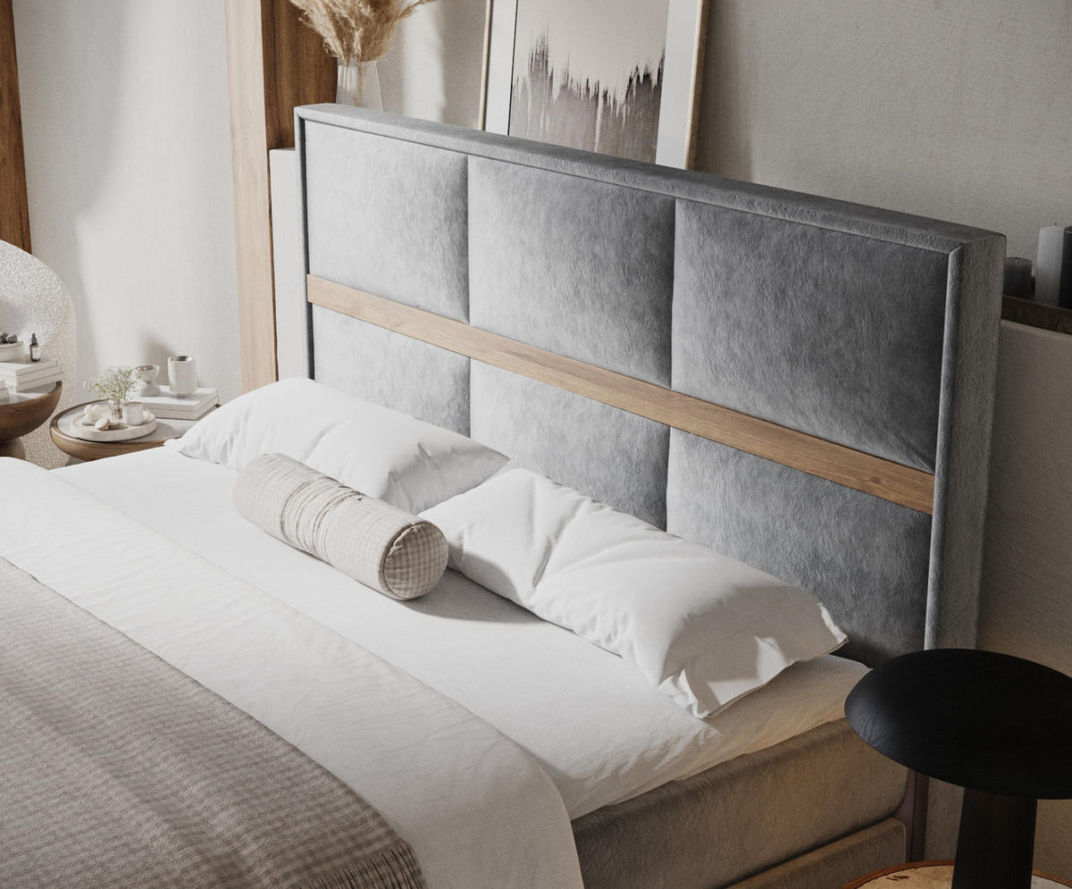 BOXSPRINGBETT Soto Grau 160/200 cm mit Latex-Topper - Silberfarben/Grau, Holz/Holzwerkstoff (160/200cm) - Maison de Reve