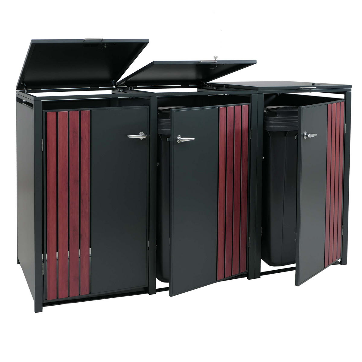 3ER-MÜLLTONNENVERKLEIDUNG Anthrazit, Dunkelbraun - Anthrazit/Dunkelbraun, Metall (200/122/84cm) - MCW
