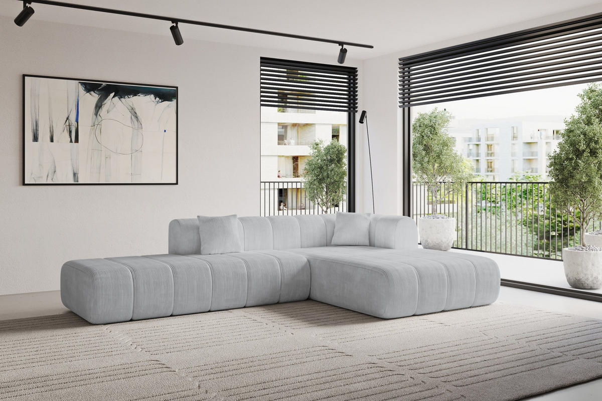 ECKSOFA Ottomane Rechts BILA-L 289x176x71 Grau Cord - Schwarz/Alufarben, Holzwerkstoff/Kunststoff (289/176cm) - ALTDECOR
