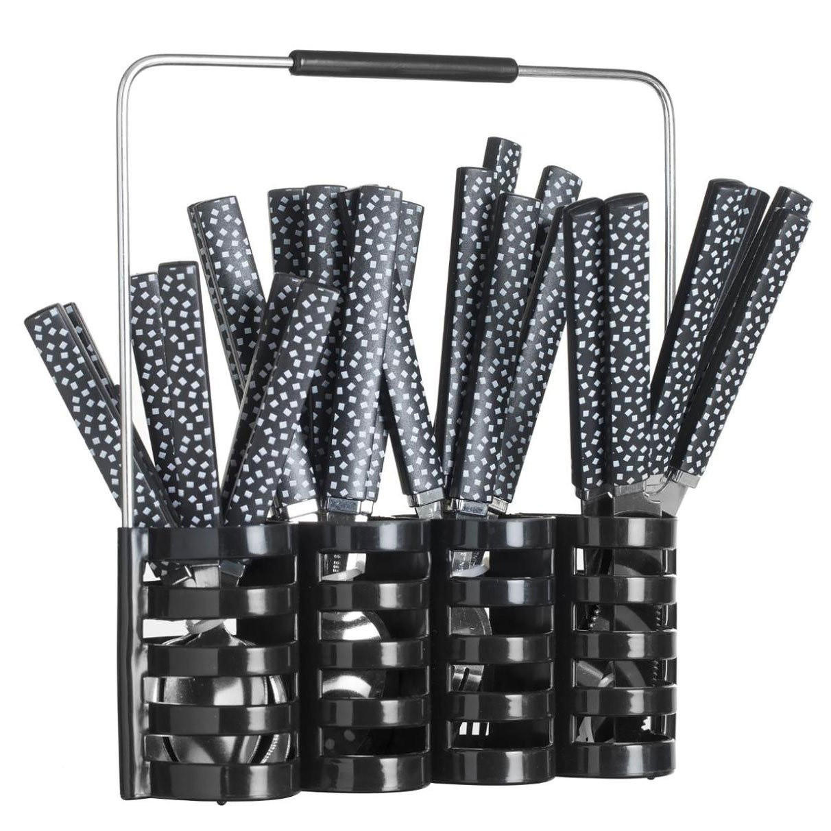 BESTECKSET für 6 Personen mit Ständer Schwarz 22/7/25 cm - Schwarz, Metall - Secret de Gourmet
