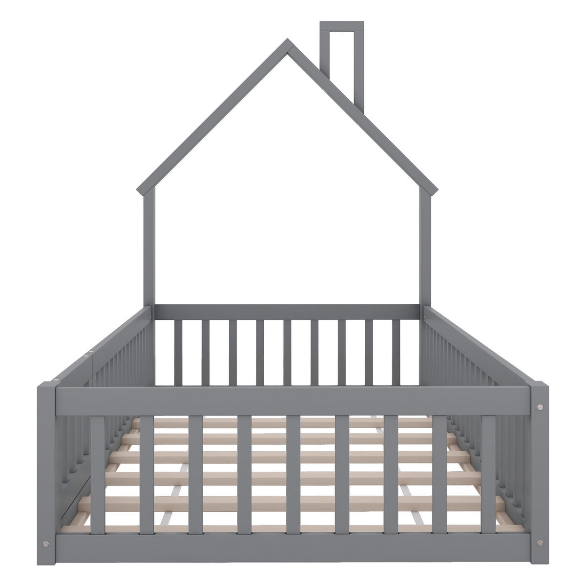 HAUSBETT 90x200cm Grau Kiefer Schornsteinform Minimalistisch - Grau, Holz (90/200cm) - FLIEKS