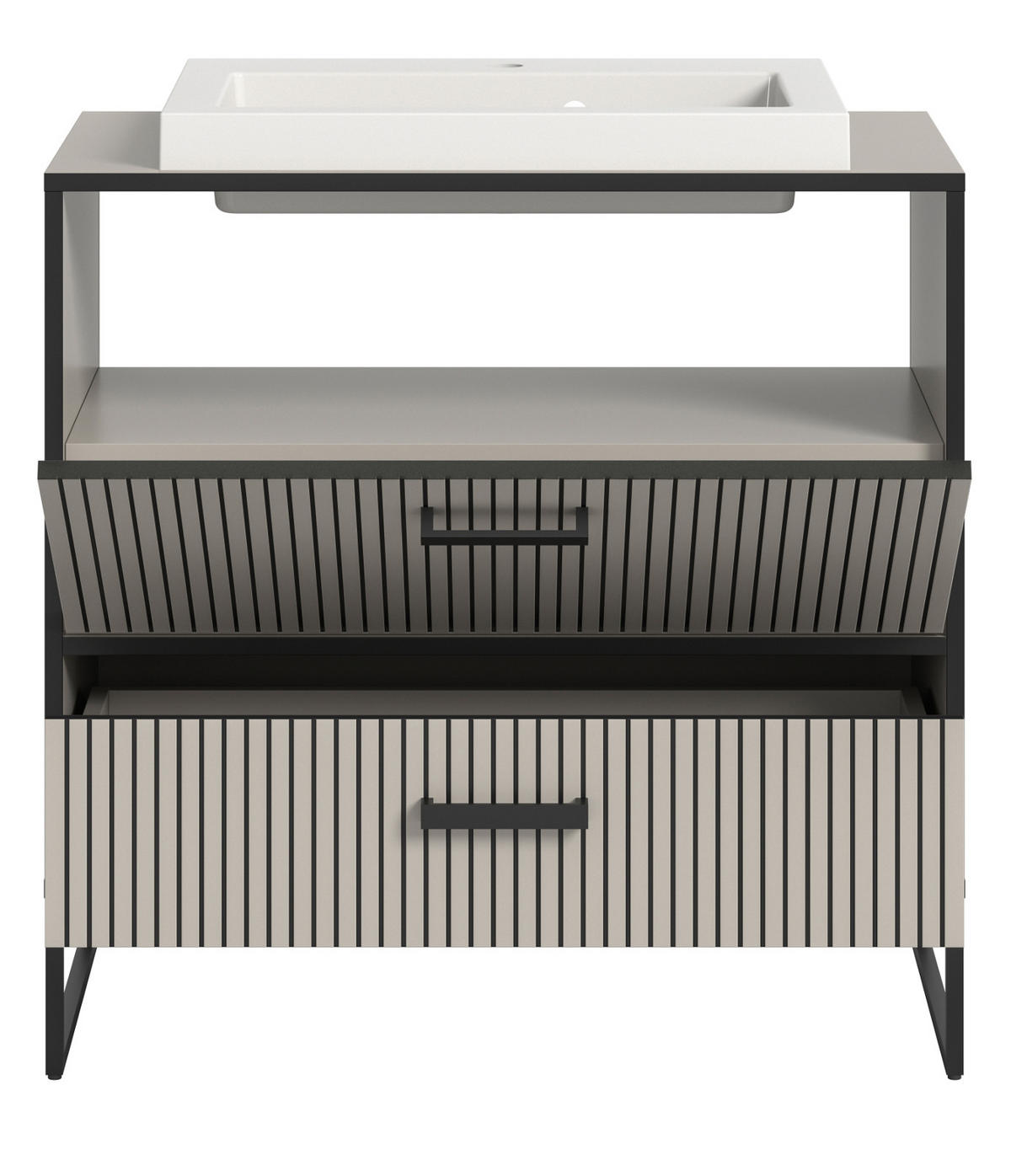 WASCHBECKENUNTERSCHRANK mit Waschbecken schwarz, sand 80 cm mit Soft-Close - Sandfarben/Schwarz, Keramik/Holzwerkstoff (80/84/48cm) - Inn.Furn