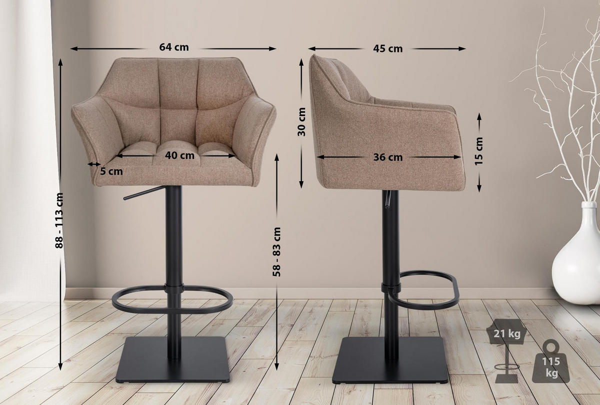 BARHOCKER Filz Taupe - Taupe/Schwarz, Textil/Metall (64/88/45cm) - CLP