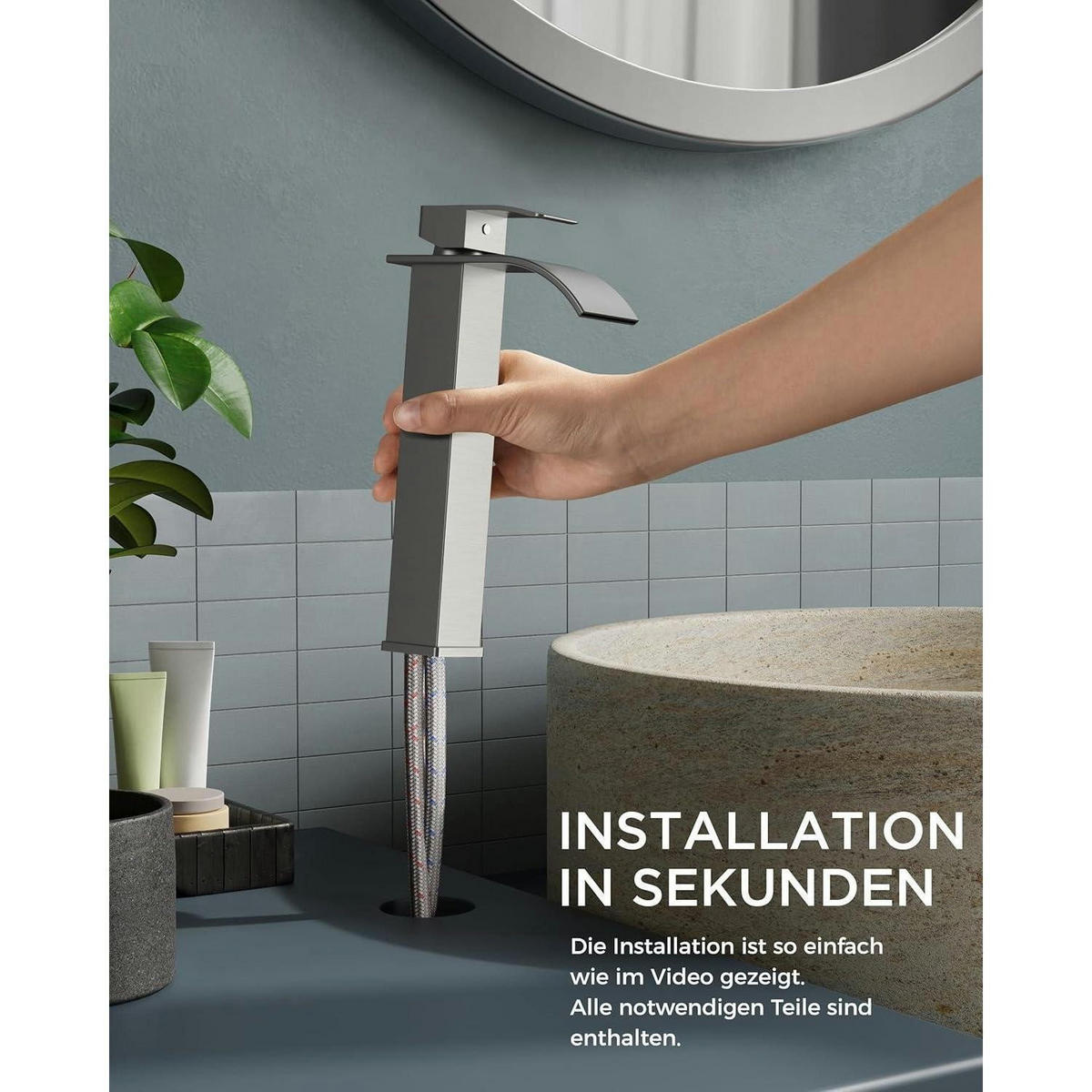 WASCHTISCHARMATUR Wasserfall gebürstet 220 mm - Silberfarben, Metall (16.5/17/29.5cm)