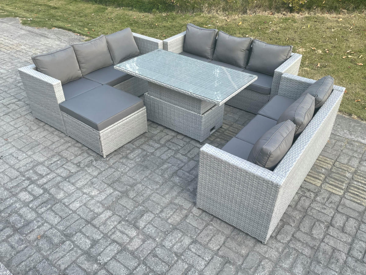 GARTENMÖBEL SET mit höhenverstellbarer Tisch Polyrattan Helles Grau 5-teilige - Hellgrau, Metall - Fimous