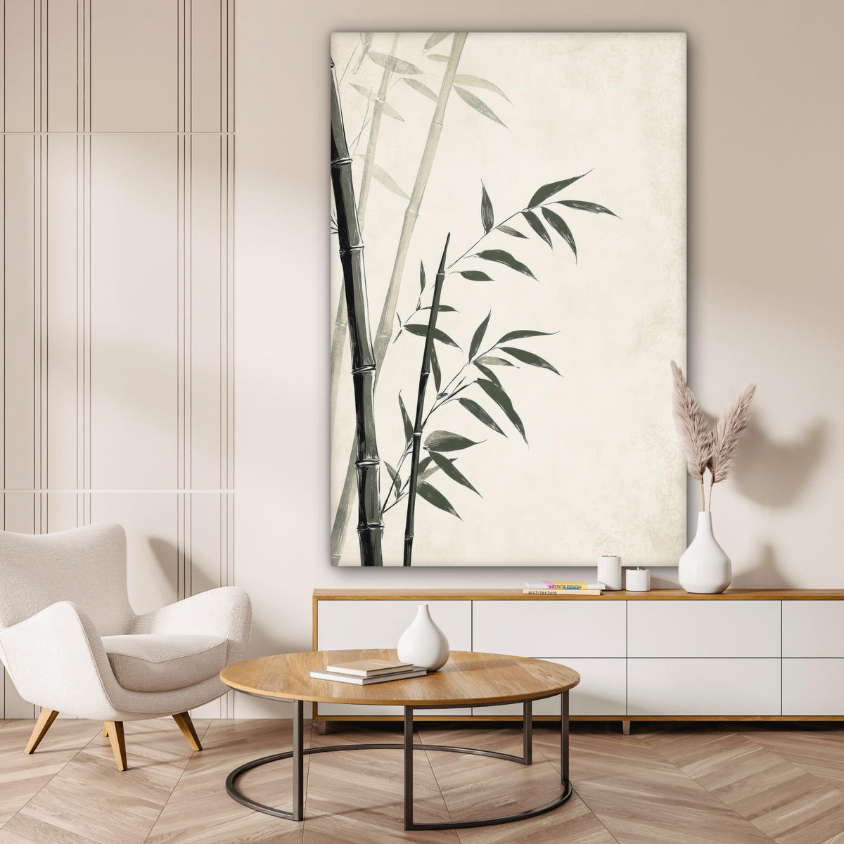 LEINWANDBILD Japandi - Bambus - Beige 90x140 cm - Eukalyptusholzfarben, Textil (90/140cm) - MuchoWow