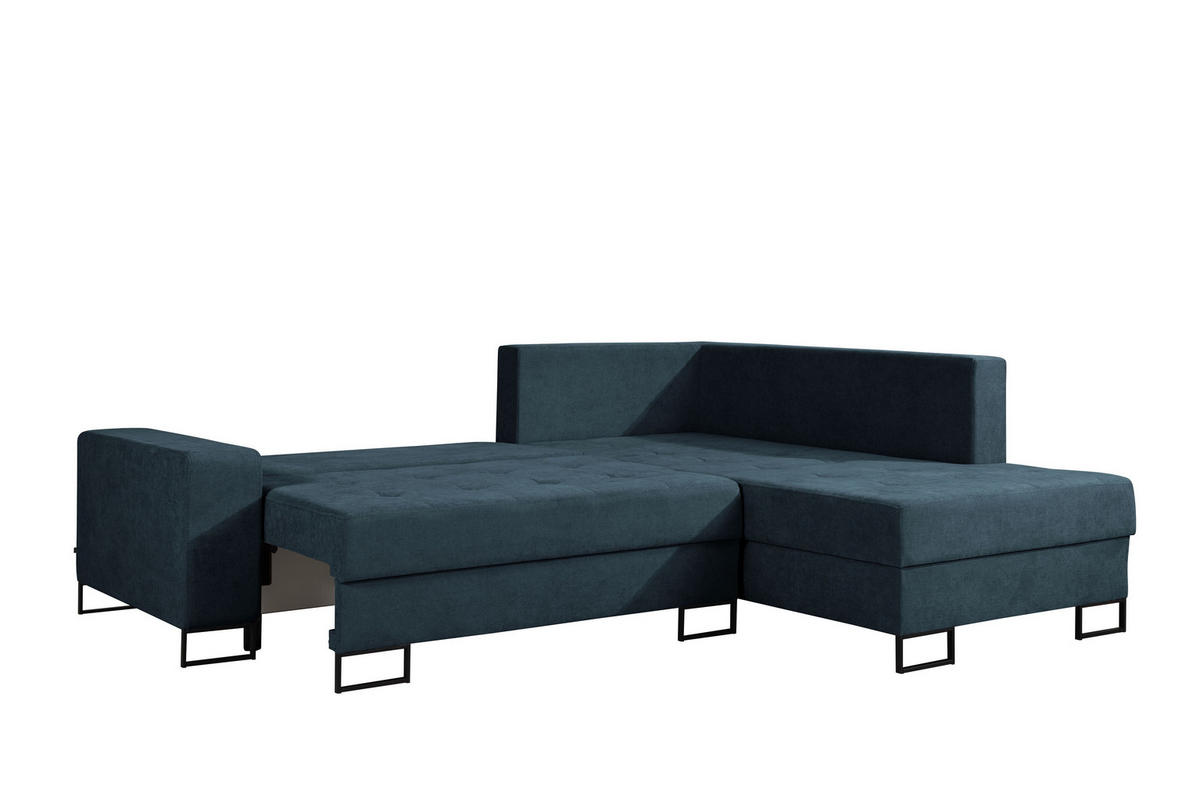 ECKSOFA mit Schlaffunktion Rechts Dunkelblau Chenille - 245x200 cm - Trevi - Schwarz/Dunkelblau, Holz/Holzwerkstoff (245/200cm) - Ravio