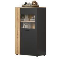 HIGHBOARD grau, Evoke Eiche 90 x 146 cm, Vitrine 2-türig - Eichefarben/Anthrazit, Holzwerkstoff/Kunststoff (90/146/42cm) - Top.Furn