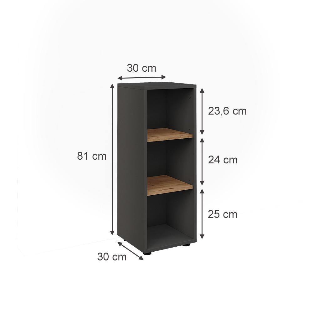 MIDISCHRANK Irma Anthrazit/Artisan 30 x 81 cm mit 3 Ablagefächern - Anthrazit/Eiche Artisan, Holzwerkstoff (30/81/30cm) - Vicco