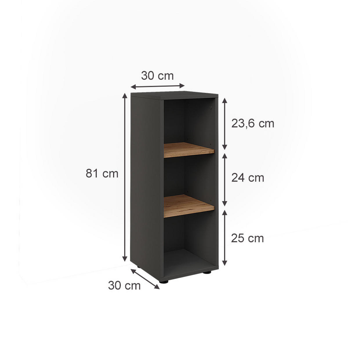 MIDISCHRANK Irma Anthrazit/Artisan 30 x 81 cm mit 3 Ablagefächern - Anthrazit/Eiche Artisan, Holzwerkstoff (30/81/30cm) - Vicco