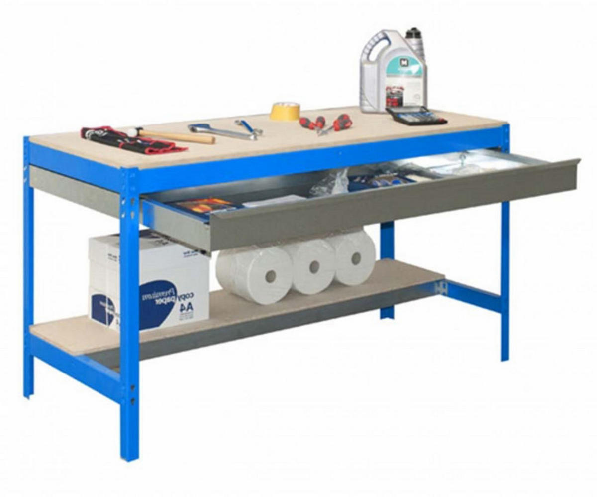 WERKBANK BUFFALO mit Schubfach | HxBxT 84x150x76cm | Traglast 600kg | Blau - Blau, Metall (150/84/76cm) - PROREGAL