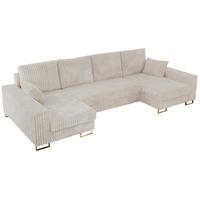 WOHNLANDSCHAFT DORIAN U Cord Beige - Beige/Goldfarben, Textil/Metall (312/95/138cm) - MKS