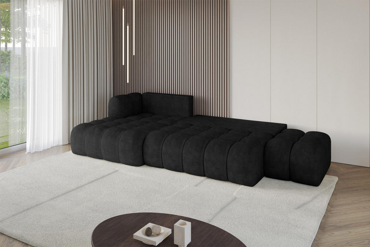 ECKSOFA mit Schlaffunktion Ottomane Links OLEA-L2 321x164x75 Schwarz Velours - Schwarz, Holzwerkstoff/Kunststoff (321/164cm) - ALTDECOR