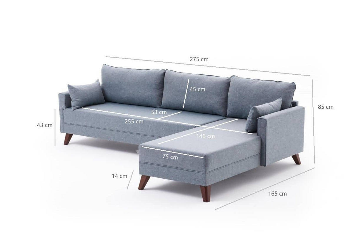 ECKSOFA mit losen Rückenkissen und Schlaffläche - Blau/Walnussfarben, Holz/Kunststoff (275/165cm) - myHomelando