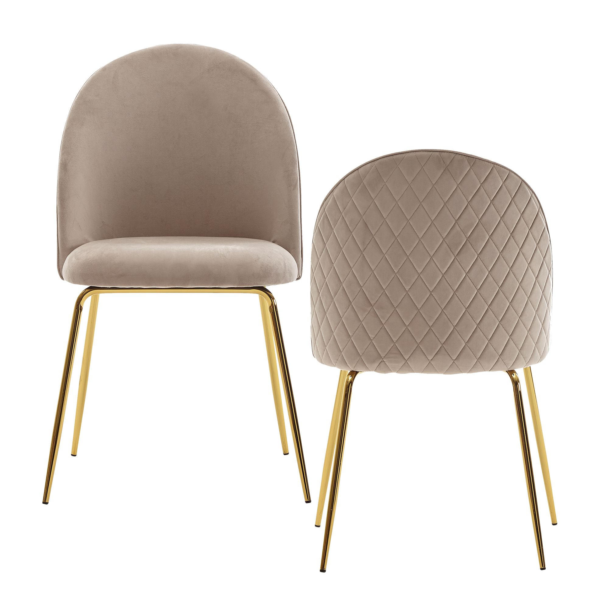 ESSZIMMERSTUHL 2er Set Samtbezug mit Metallgestell Schalenform Skandinavisch gepolstert, Beige 53x50x87 cm - Beige/Goldfarben, Textil/Metall (53/87/50cm) - KADIMA DESIGN