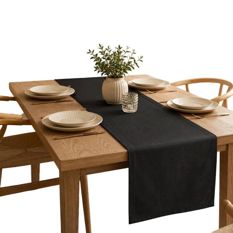TISCHLÄUFER Dunkelgrau 40×160cm Leinenoptik, wasserabweisend & waschbar - Dunkelblau, Textil (40/160cm) - SHOPENTRA