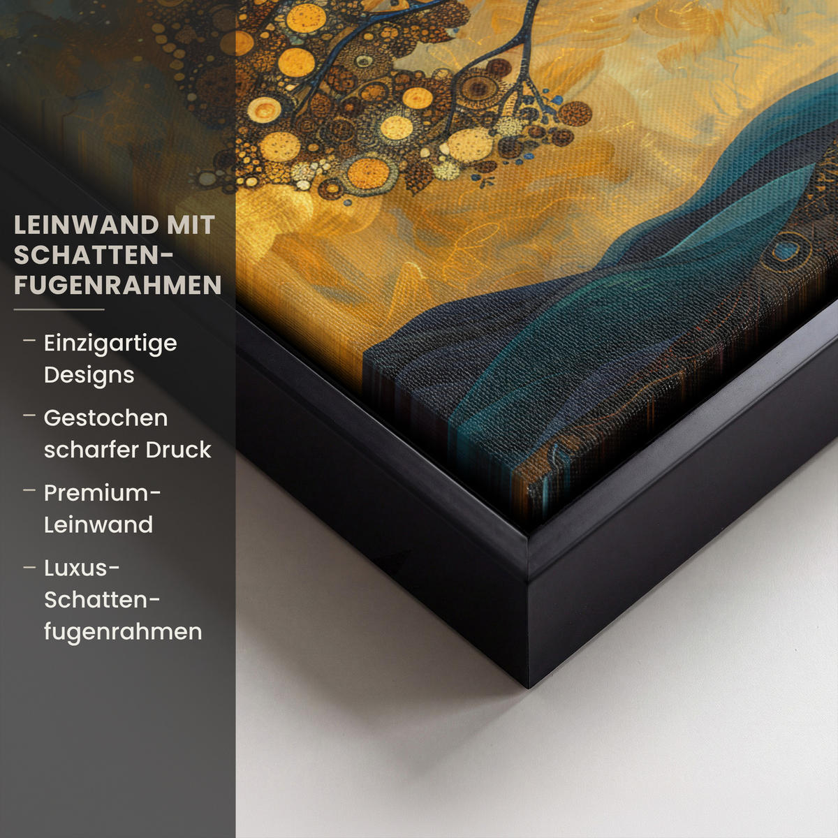 LEINWAND Bilder mit Rahmen - Baum - Mond - Blumen - Gold - Kunst - 30x20 - Orange, Textil (30/20cm) - MuchoWow