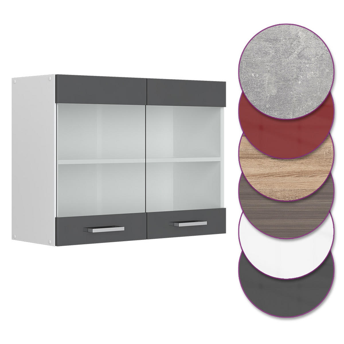 KÜCHENGLASSCHRANK R-Line Anthrazit Hochglanz 80 cm - Schwarz Hochglanz/Anthrazit, Holzwerkstoff (80/60/31cm) - Vicco