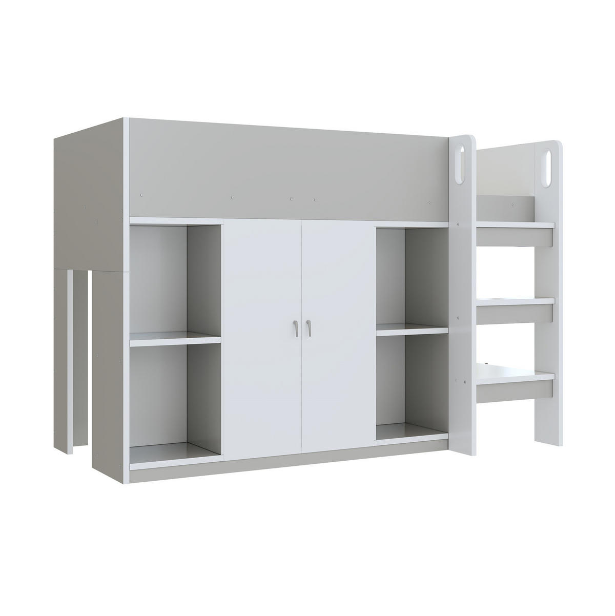 HOCHBETT aus Holz 90x200 cm in Grau mit Leiter & Stauraum - Grau, Holz (90/200cm) - Modfu