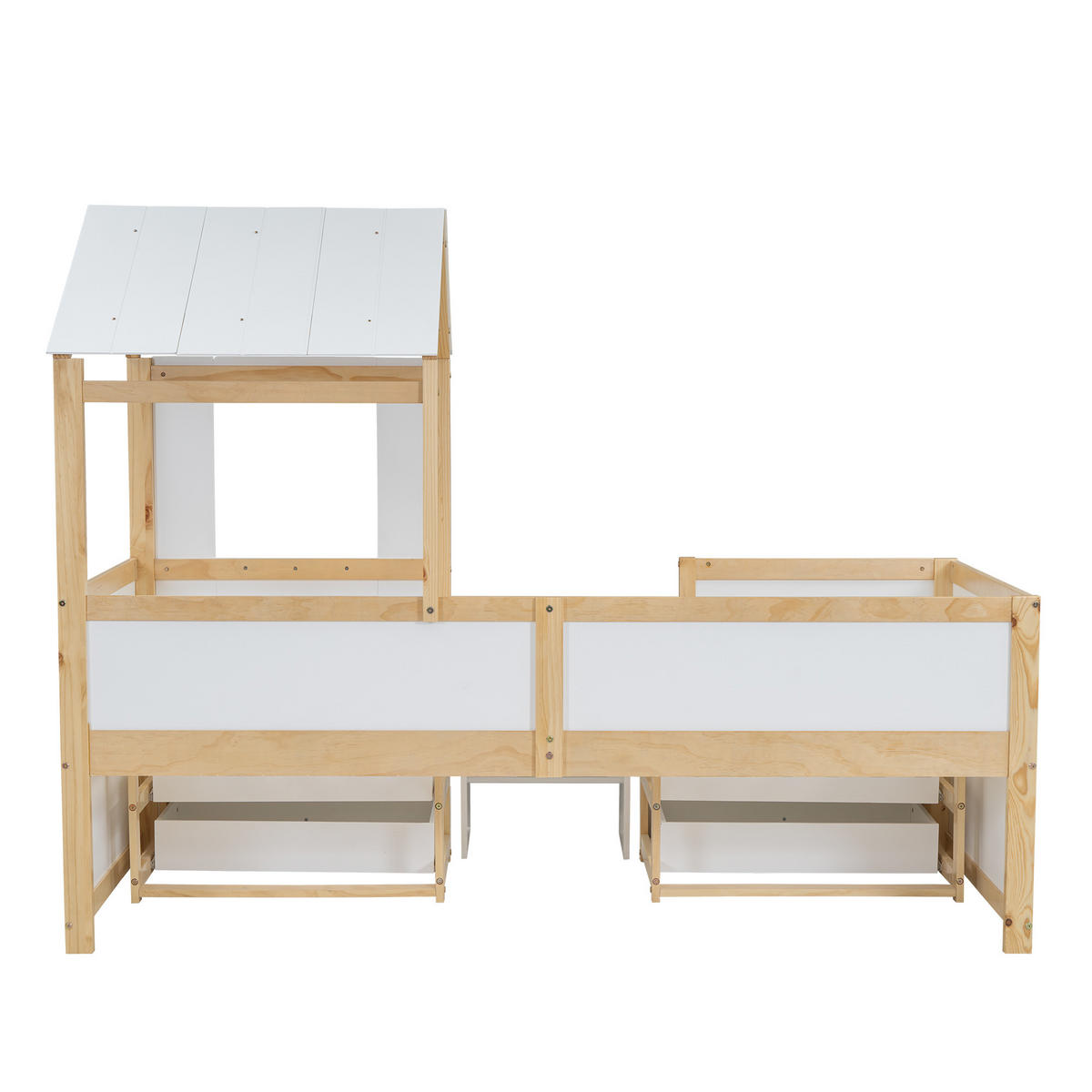 HAUSBETT 90/200 cm DE-00486, in Weiß + Natur, 4 Schubladen - Weiß, Holz (90/200cm) - ComfortXL