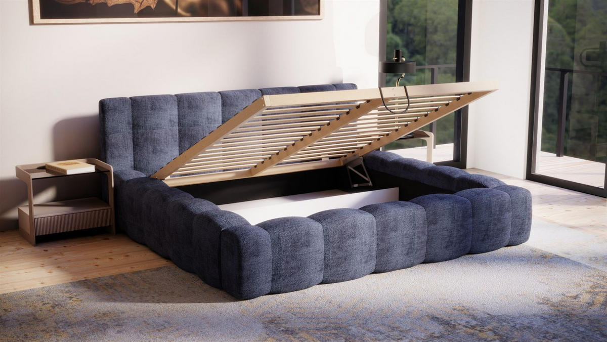 POLSTERBETT Lizeth In Perfect Harmony - Dunkelblau, Holzwerkstoff/Textil (200/200cm) - Fun Möbel