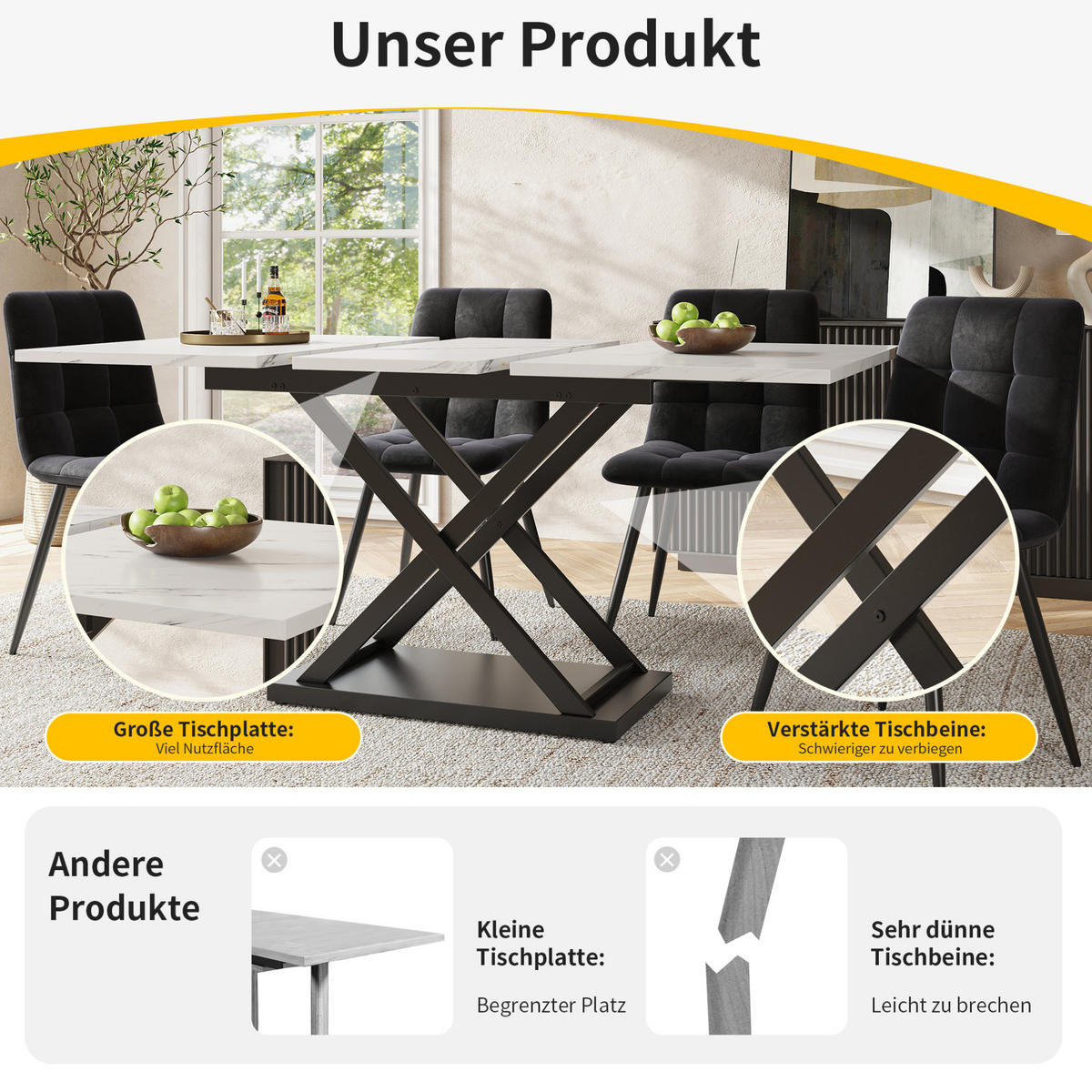 ESSTISCH 120-160/75/80 cm Weiß/Schwarz aus MDF und Metall mit Ausziehfunktion - Weiß, Holzwerkstoff (160/80/75cm) - OKMYHOME