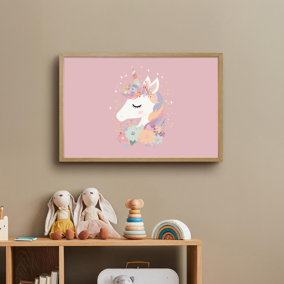 DOBÍJECÍ NOČNÍ LAMPIČKA Jednorožec - růžová - květiny 60x40 cm - růžová, kompozitní dřevo (8/60/40cm) - OnlyWow