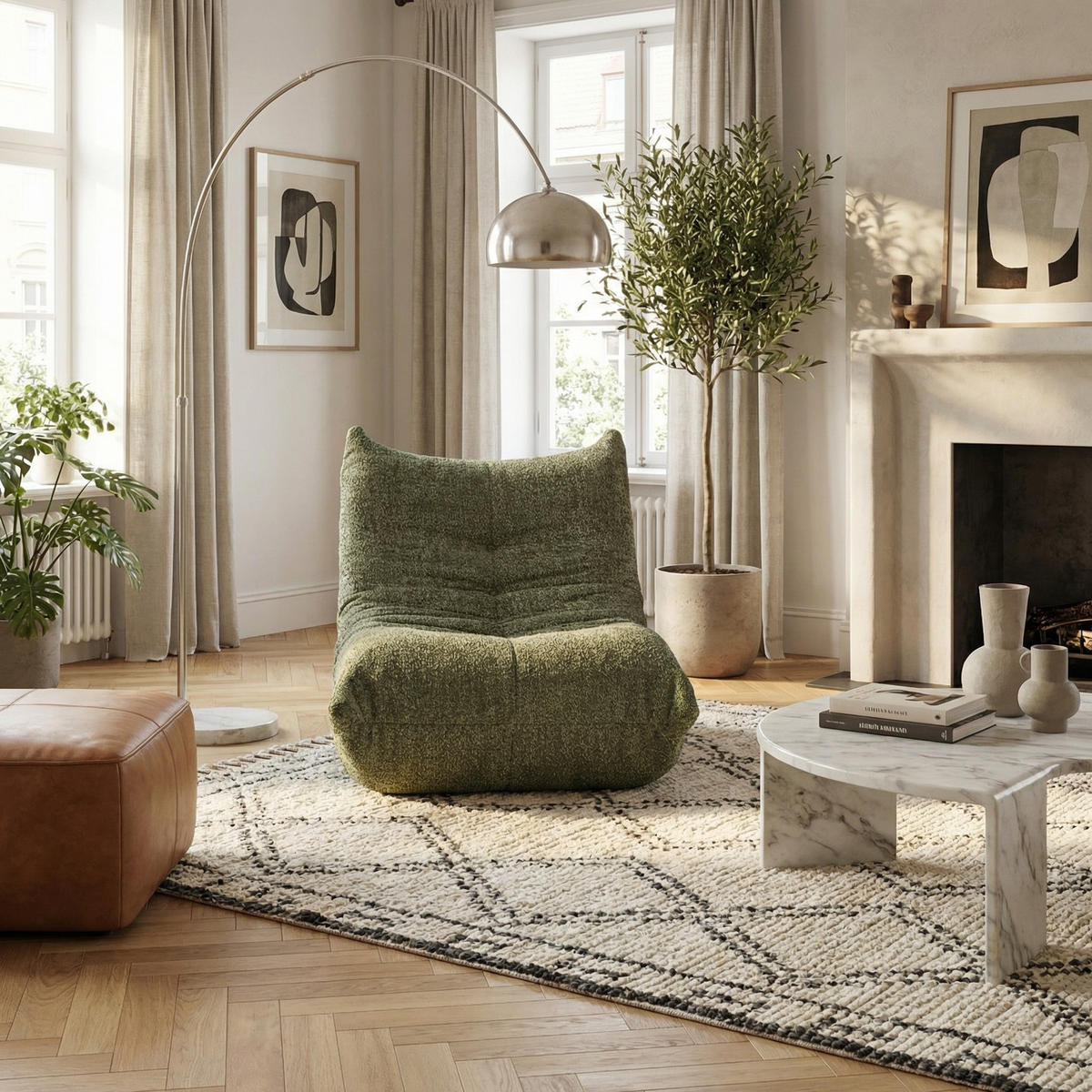 SITZSACK Ergonomischer aus Chenille & Memory-Schaum, Montagefrei - Grün, Textil (94/71/101cm) - Urban Meuble