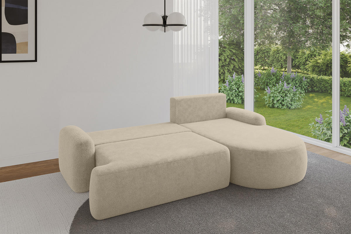 ECKSOFA mit Schlaffunktion und Bettkasten LIRA-L - 264x172x89 Hellbeige - Creme, Holzwerkstoff/Textil (172/264cm) - ALTDECOR