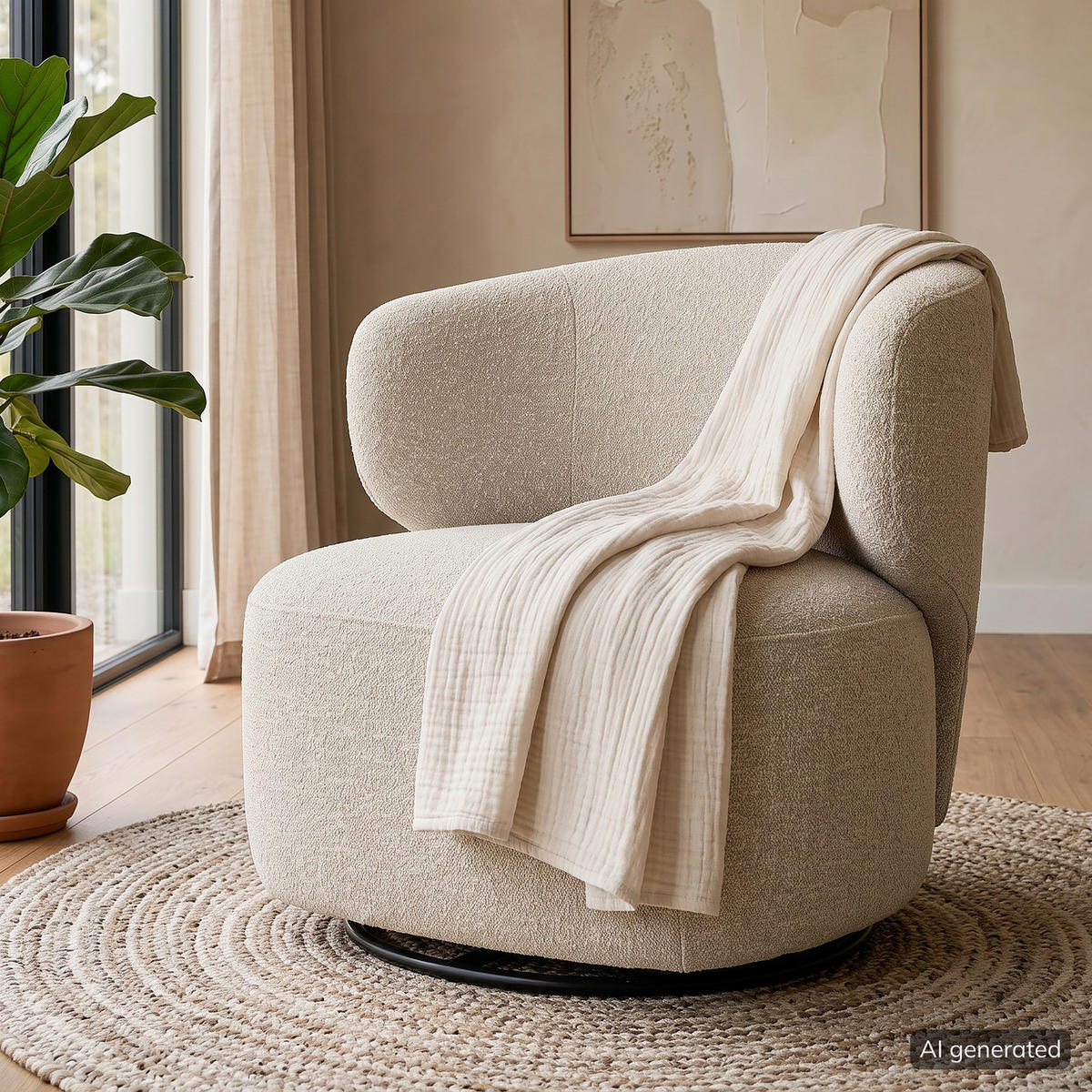 DREHSESSEL - Beige/Schwarz, Textil/Metall (80/81/76cm) - home24