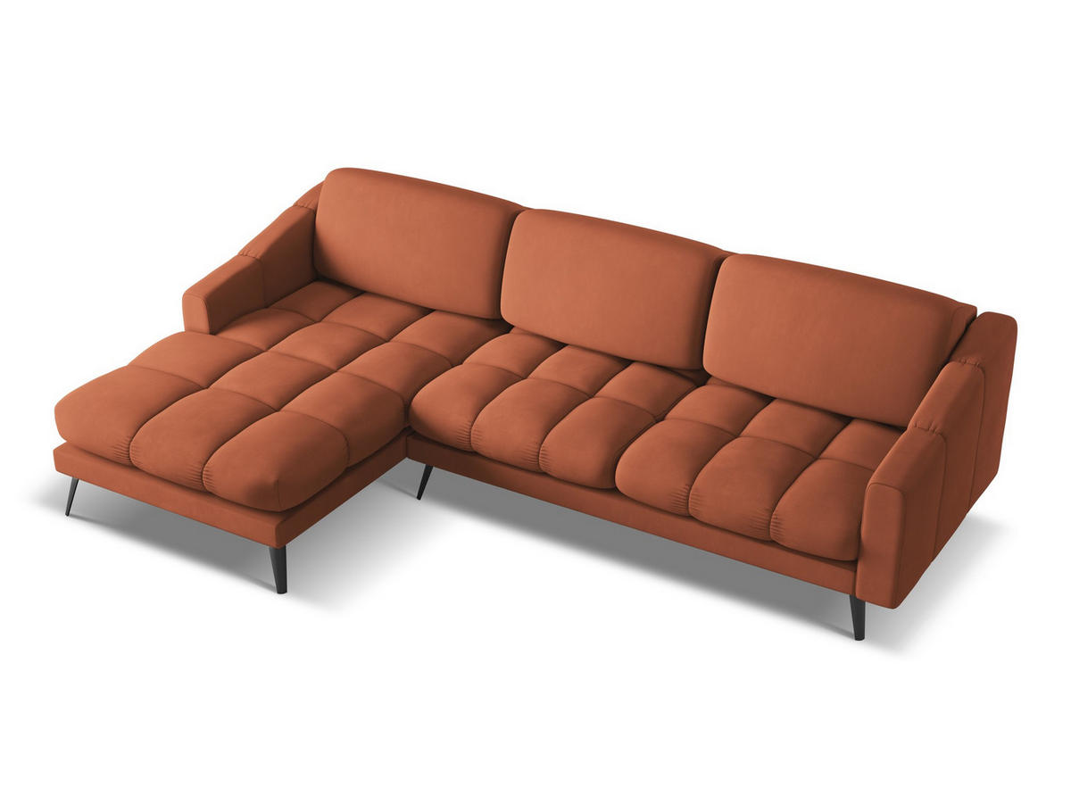 ECKOSFA Links Chenille Stoff Orange - Terra cotta/Schwarz, Kunststoff/Textil (160/264cm) - Makamii