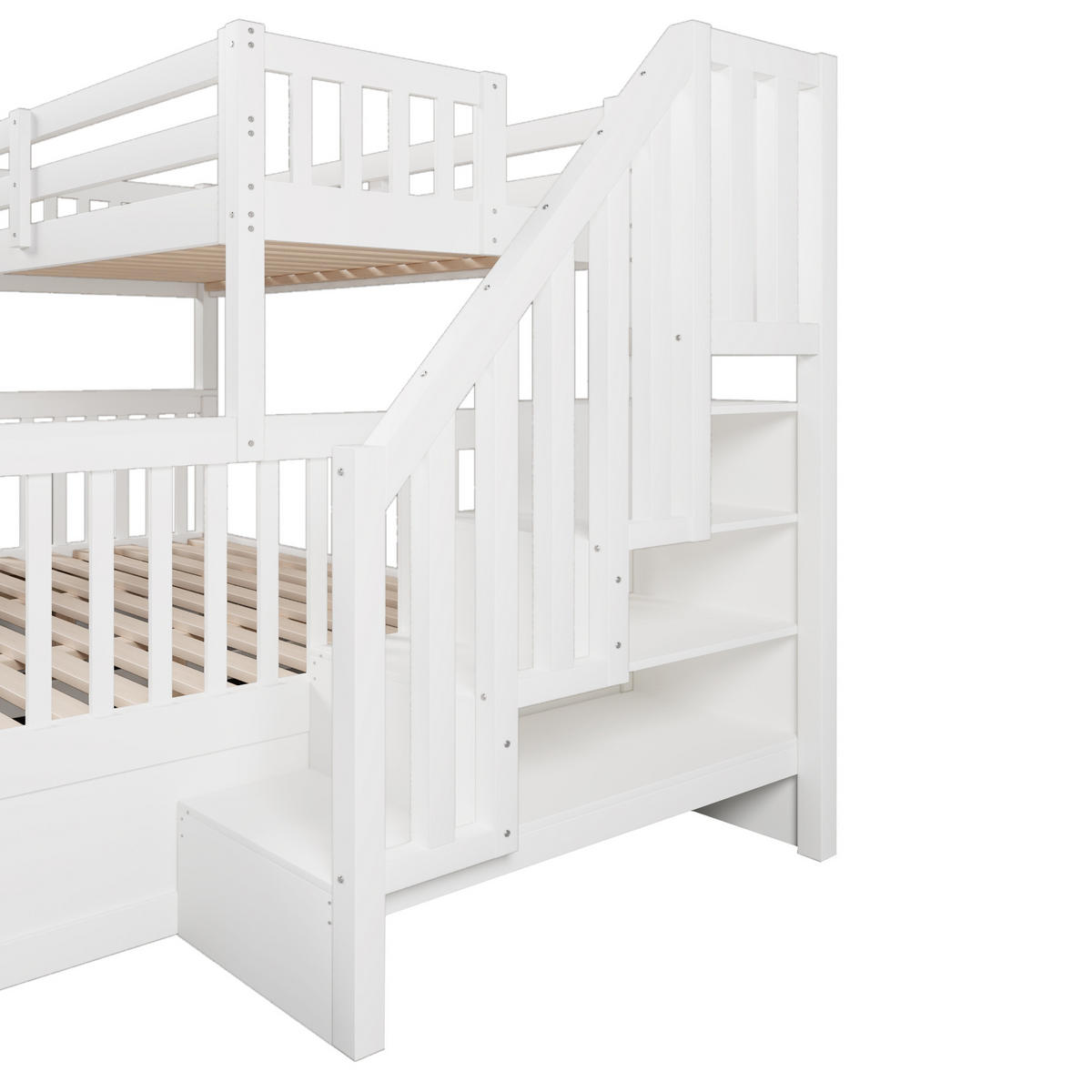 ETAGENBETT 90/140/200 cm DE-04842, mit Hydraulik und Stauraumtreppe in Weiß - Weiß, Holz/Holzwerkstoff (140/200cm) - ComfortXL
