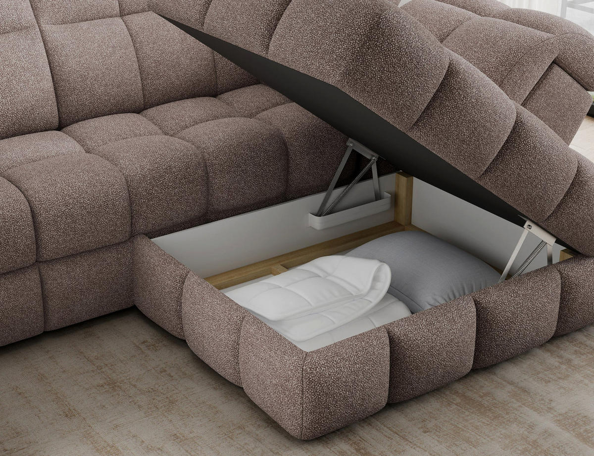 ECKSOFA Bronon mit Schlaffunktion und Bettkasten – Modernes Design, verstellbare Kopfstützen und verschiebbare Rückenlehnen - Beige, Kunststoff (296/109cm) - Wohnideebilder