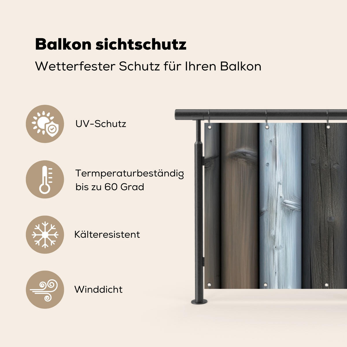 BALKON-SICHTSCHUTZ Holz - Dielen - Gemischt - Teakfarben, Kunststoff (300/95cm) - MuchoWow