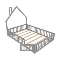 HAUSBETT 140/190 cm DE-03138, mit Schornstein-Design, in Grau - Grau, Holz/Holzwerkstoff (140/190cm) - ComfortXL