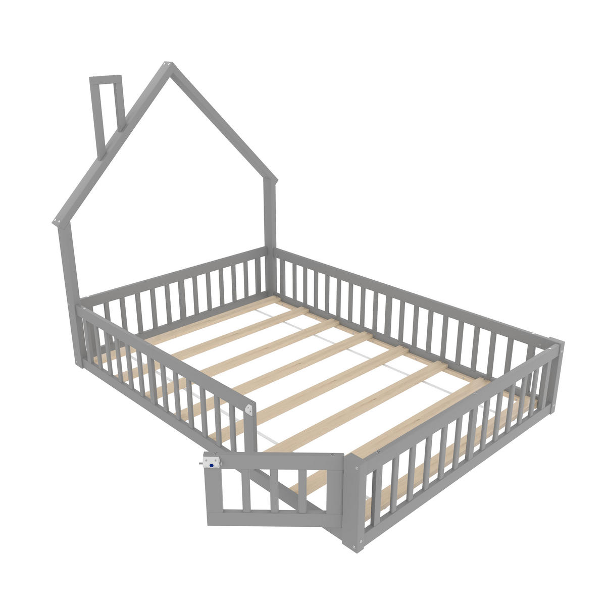 KINDERBETT 140/190 cm Grau mit Lattenrost Schornstein-Design aus Kiefernholz und MDF - Grau, Holzwerkstoff (140/190cm) - OKWISH