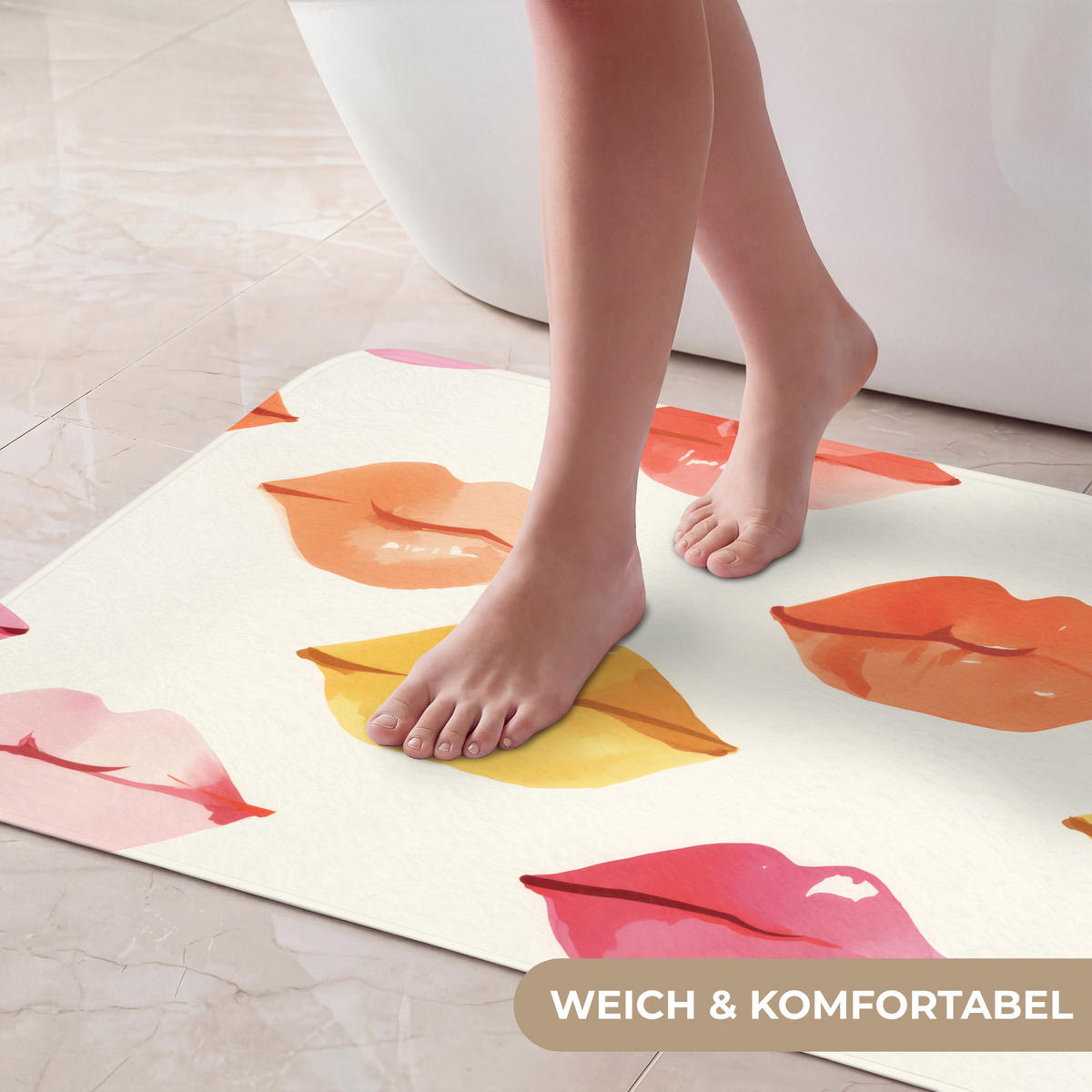 KOUPELNOVÁ PŘEDLOŽKA Rty - barevné - lesklé 80x50 cm - růžová, textil/plast (80/50cm) - OnlyWow